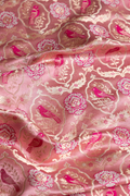 Handwoven Pink Satin Silk Kadhwa Fabric with Shikargah