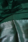 Handwoven Green Munga Silk Fabric with Silver Border