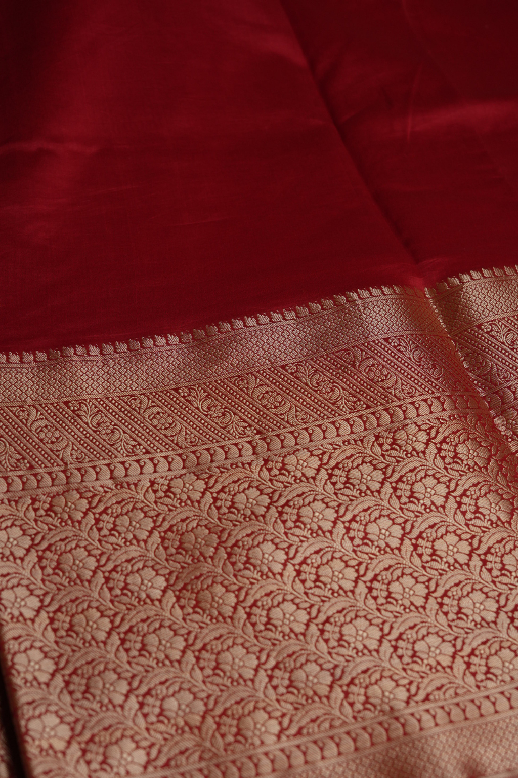 Handwoven Munga Silk Fabric with Gold Floral and Geometric Border