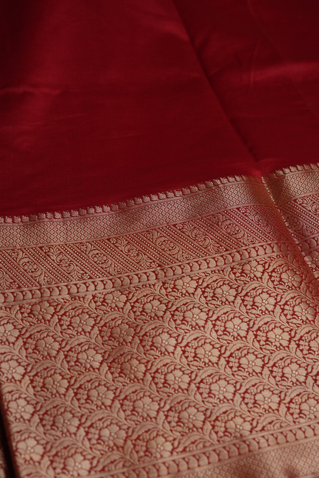 Handwoven Munga Silk Fabric with Gold Floral and Geometric Border