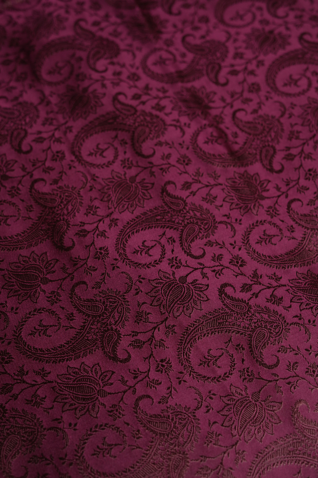 Semi Satin Silk Fabric in Coffee Brown with Paisley and Floral Motifs