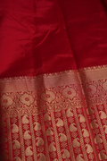 Handwoven Munga Silk Fabric with Gold Floral and Geometric Border