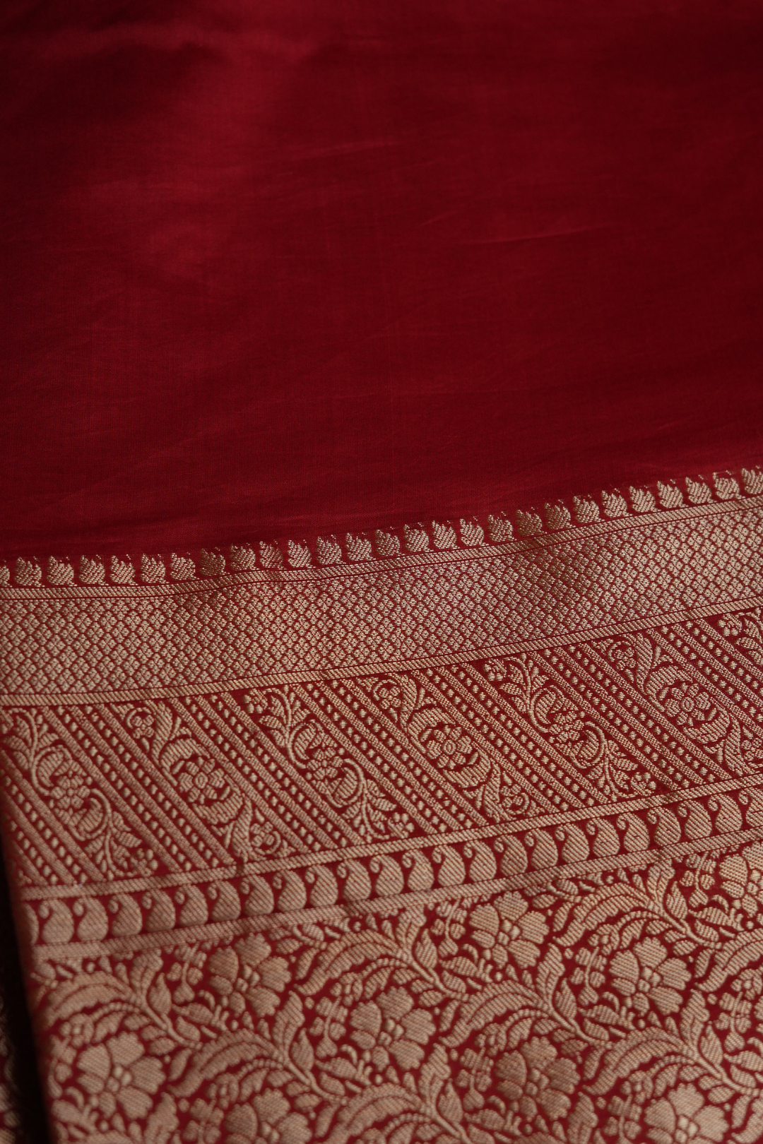 Handwoven Munga Silk Fabric with Gold Floral and Geometric Border
