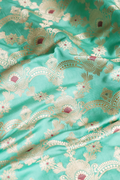 Satin Silk Kadhwa Brocade Fabric in Sea Green