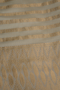 Handwoven Ivory Munga Silk Fabric with Gold Zari Stripes and Border