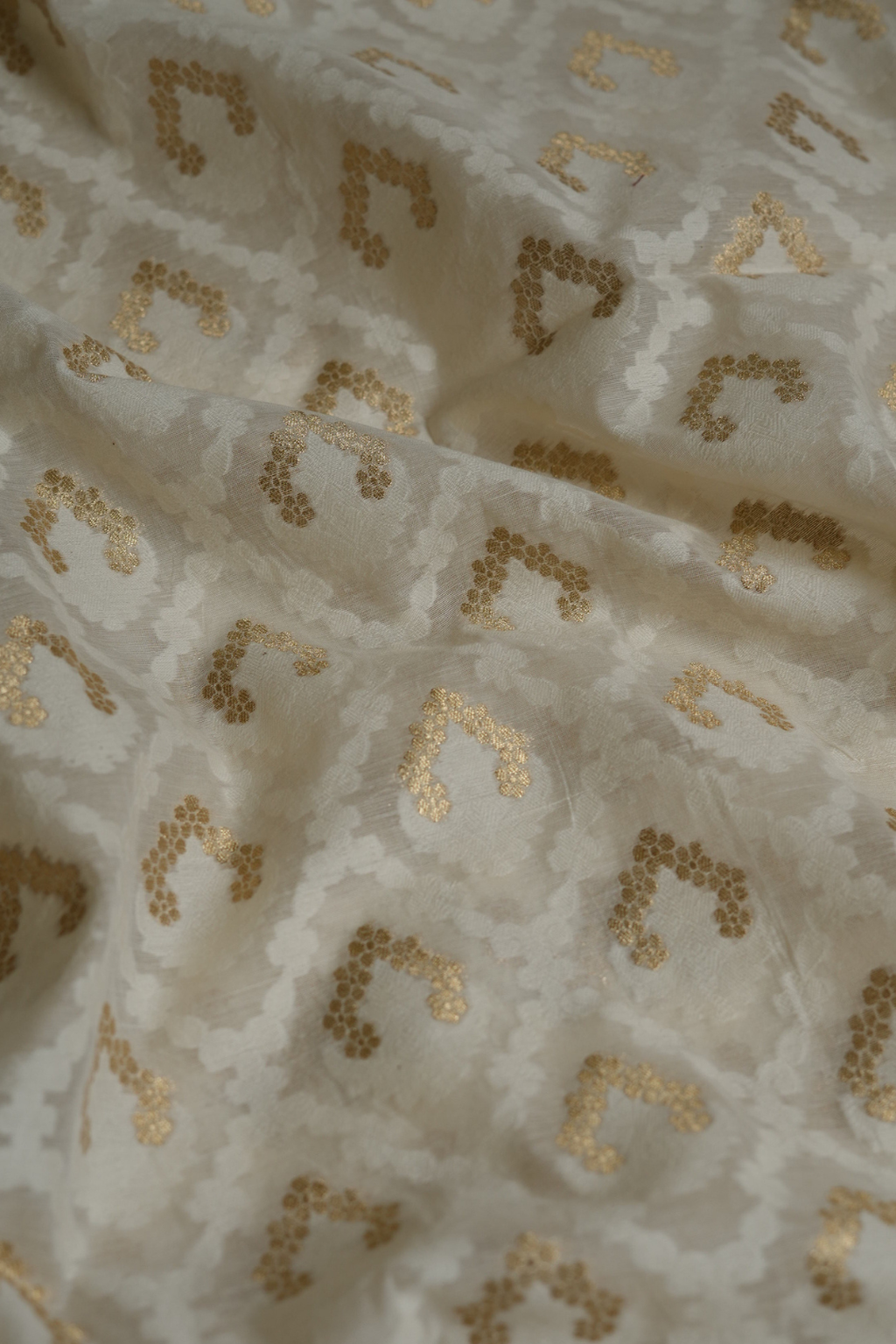 Handwoven Ivory Cotton Fabric with Gold Zari Work